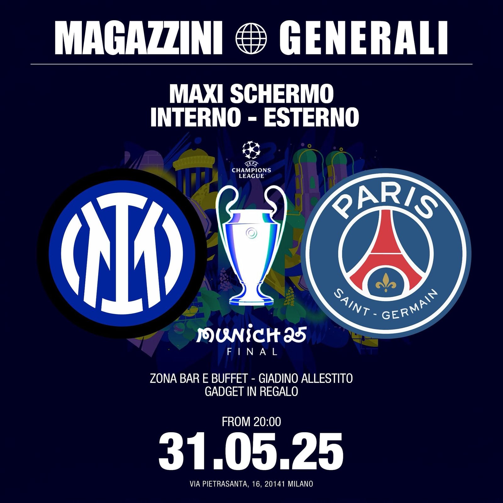 Magazzini Generali - Maxi schermo Inter vs Psg - Sabato 31 Maggio 2025 Magazzini Generali - Maxi schermo Inter vs Psg - Sabato 31 Maggio 2025